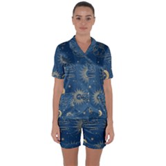 Seamless-galaxy-pattern Satin Short Sleeve Pajamas Set by Pakemis