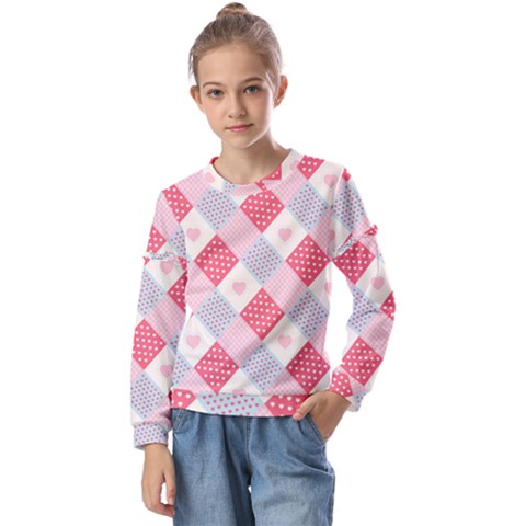 Cute-kawaii-patches-seamless-pattern Kids  Long Sleeve Tee With Frill  by Pakemis