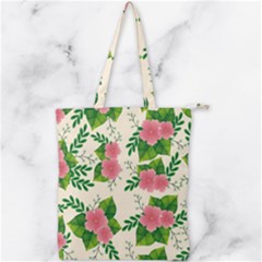 Cute-pink-flowers-with-leaves-pattern Double Zip Up Tote Bag by Pakemis