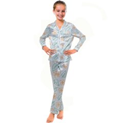 Hand-drawn-cute-flowers-with-leaves-pattern Kid s Satin Long Sleeve Pajamas Set by Pakemis