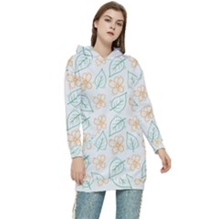 Hand-drawn-cute-flowers-with-leaves-pattern Women s Long Oversized Pullover Hoodie by Pakemis