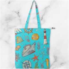 Colored-sketched-sea-elements-pattern-background-sea-life-animals-illustration Double Zip Up Tote Bag by Pakemis