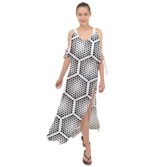 Halftone-tech-hexagons-seamless-pattern Maxi Chiffon Cover Up Dress by Pakemis