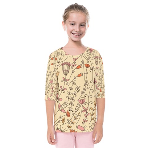 Seamless-pattern-with-different-flowers Kids  Quarter Sleeve Raglan Tee by Pakemis