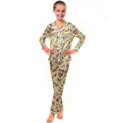 Seamless-pattern-with-different-flowers Kid s Satin Long Sleeve Pajamas Set by Pakemis