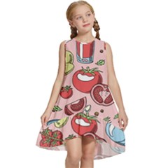 Tomato-seamless-pattern-juicy-tomatoes-food-sauce-ketchup-soup-paste-with-fresh-red-vegetables-backd Kids  Frill Swing Dress by Pakemis