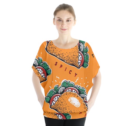 Seamless Pattern With Taco Batwing Chiffon Blouse by Pakemis