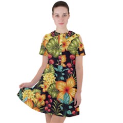 Fabulous Colorful Floral Seamless Short Sleeve Shoulder Cut Out Dress  by Pakemis