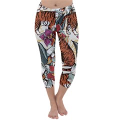 Natural-seamless-pattern-with-tiger-blooming-orchid Capri Winter Leggings  by Pakemis