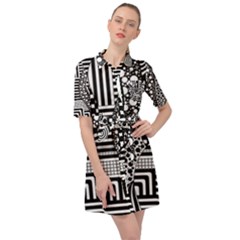 Black And White Belted Shirt Dress by gasi