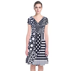 Black And White Short Sleeve Front Wrap Dress by gasi