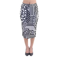 Black And White Velvet Midi Pencil Skirt by gasi