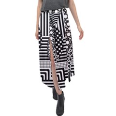 Black And White Velour Split Maxi Skirt by gasi