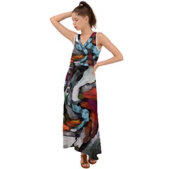 Abstract Art V-neck Chiffon Maxi Dress by gasi