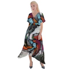 Abstract Art Cross Front Sharkbite Hem Maxi Dress by gasi