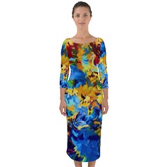 Abstract Art Quarter Sleeve Midi Bodycon Dress by gasi