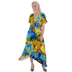 Abstract Art Cross Front Sharkbite Hem Maxi Dress by gasi