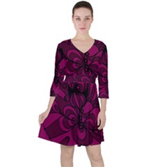 Aubergine Zendoodle Quarter Sleeve Ruffle Waist Dress by Mazipoodles