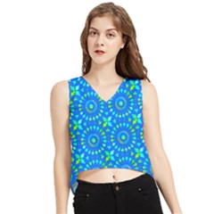 Kaleidoscope Blue V-neck Cropped Tank Top by Mazipoodles