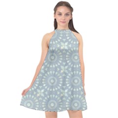 Kaleidoscope Duck Egg Halter Neckline Chiffon Dress  by Mazipoodles