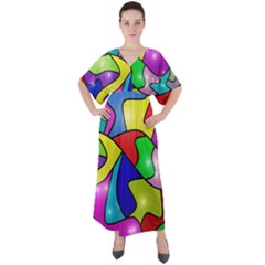 Colorful Abstract Art V-neck Boho Style Maxi Dress by gasi