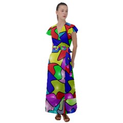 Colorful Abstract Art Flutter Sleeve Maxi Dress by gasi