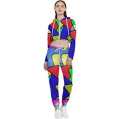 Colorful Abstract Art Cropped Zip Up Lounge Set by gasi