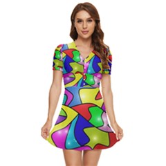 Colorful Abstract Art V-neck High Waist Chiffon Mini Dress by gasi