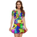 Colorful abstract art V-Neck High Waist Chiffon Mini Dress View1