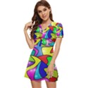 Colorful abstract art V-Neck High Waist Chiffon Mini Dress View2