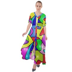 Colorful Abstract Art Waist Tie Boho Maxi Dress by gasi