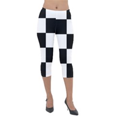 Grid-domino-bank-and-black Lightweight Velour Capri Leggings  by BangZart