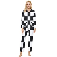 Grid-domino-bank-and-black Womens  Long Sleeve Velvet Pocket Pajamas Set by BangZart