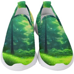 Anime Forrest Nature Fantasy Sunset Trees Woods Kids  Slip On Sneakers by Uceng