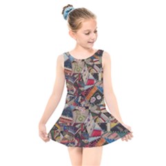 Background Embroidery Pattern Stitches Abstract Kids  Skater Dress Swimsuit by Uceng