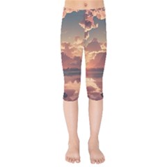 Sunset River Sky Clouds Nature Nostalgic Mountain Kids  Capri Leggings  by Uceng