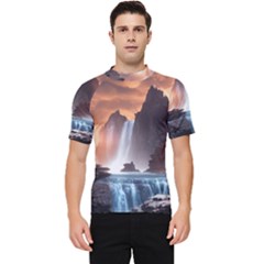 Water Waterfall Nature River Lake Planet Fantasy Men s Short Sleeve Rash Guard by Uceng