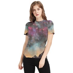 Mountain Space Galaxy Stars Universe Astronomy Women s Short Sleeve Rash Guard by Uceng