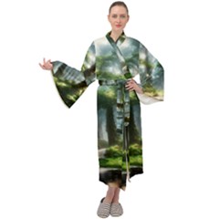 Forest Wood Nature Lake Swamp Water Trees Maxi Velour Kimono by Uceng