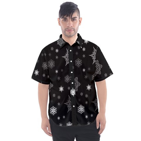 Christmas Snowflake Seamless Pattern With Tiled Falling Snow Men s Short Sleeve Shirt by Uceng