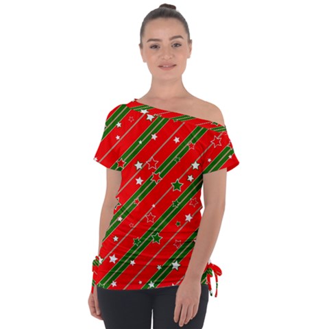 Christmas Paper Star Texture Off Shoulder Tie-up Tee by Uceng