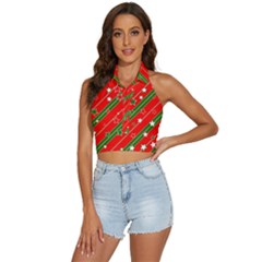 Christmas Paper Star Texture Backless Halter Cami Shirt by Uceng