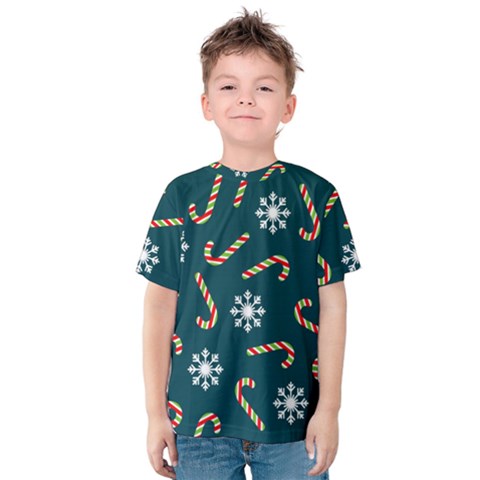 Christmas Seamless Pattern With Candies Snowflakes Kids  Cotton Tee by Uceng