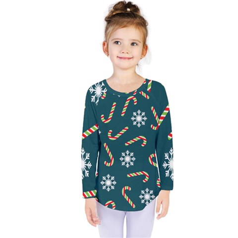 Christmas Seamless Pattern With Candies Snowflakes Kids  Long Sleeve Tee by Uceng