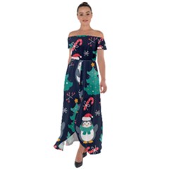 Colorful Funny Christmas Pattern Off Shoulder Open Front Chiffon Dress by Uceng