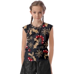 Christmas Pattern With Snowflakes Berries Kids  Raglan Cap Sleeve Tee by Uceng