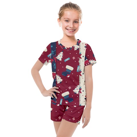 Flat Design Christmas Pattern Collection Art Kids  Mesh Tee And Shorts Set by Uceng