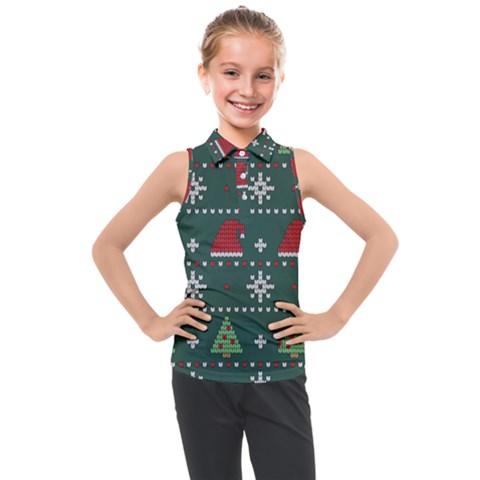 Beautiful Knitted Christmas Pattern Kids  Sleeveless Polo Tee by Uceng