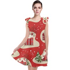 Christmas New Year Seamless Pattern Tie Up Tunic Dress by Uceng