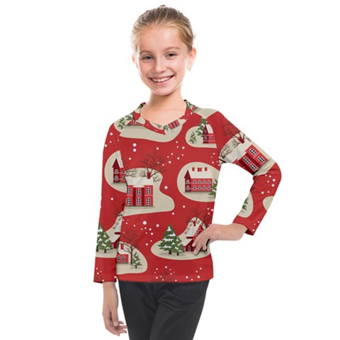 Christmas New Year Seamless Pattern Kids  Long Mesh Tee by Uceng